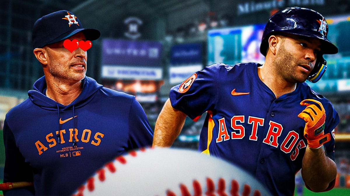 Photo: Jose Altuve in action in Astros jersey, Joe Espada looking at him with heart eyes