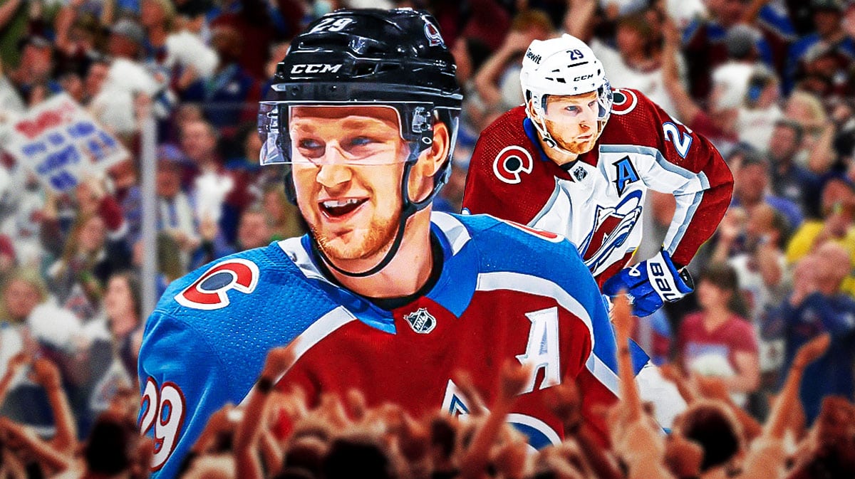 Nathan MacKinnon smiling, Colorado Avalanche fans cheering