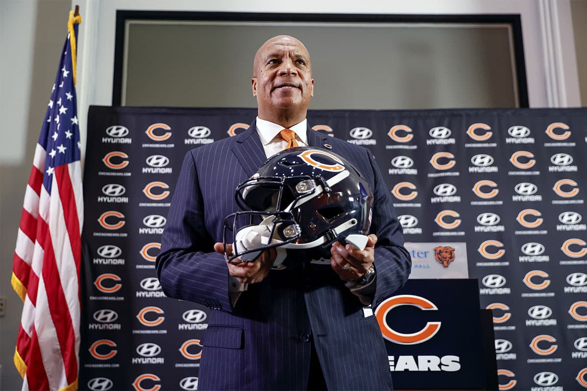 New Chicago Bears President and CEO Kevin Warren poses for a picture during the press conference at Halas Hall.