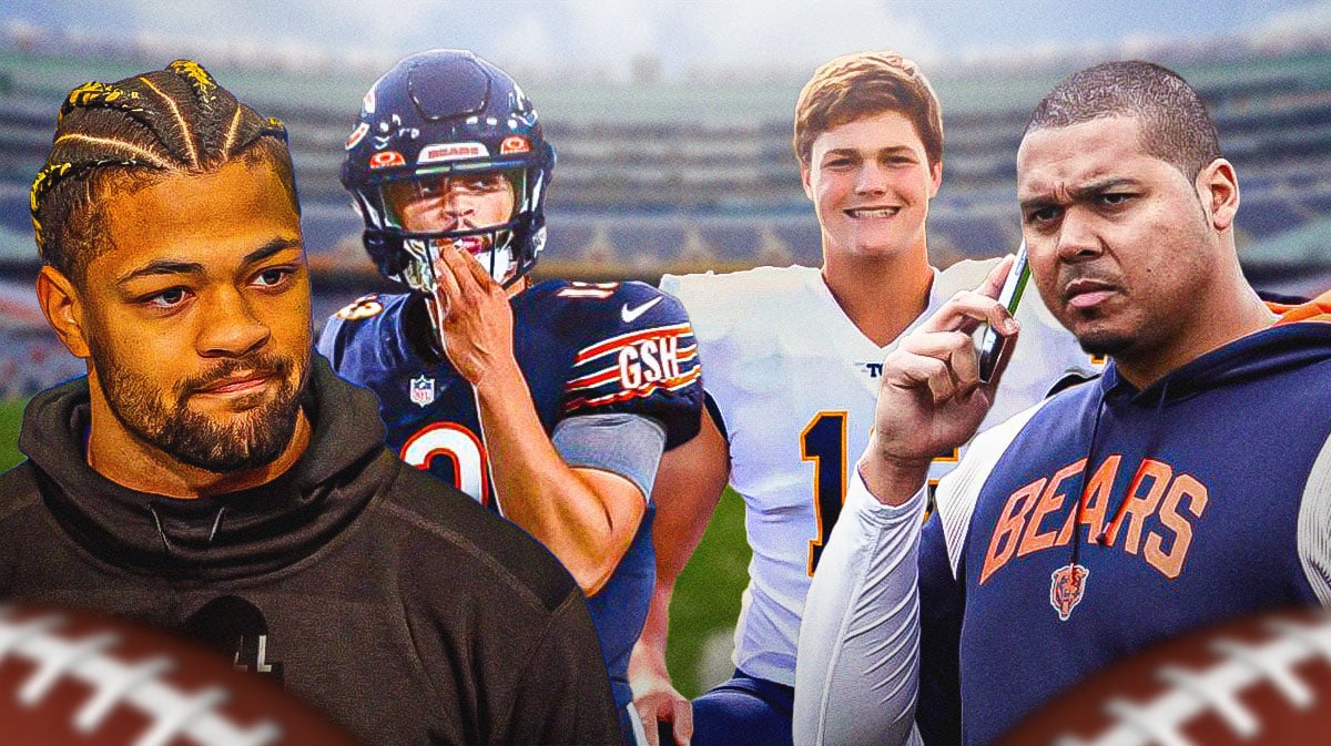 Caleb Williams in a Bears uniform. Ryan Poles. Joe Alt, Rome Odunze