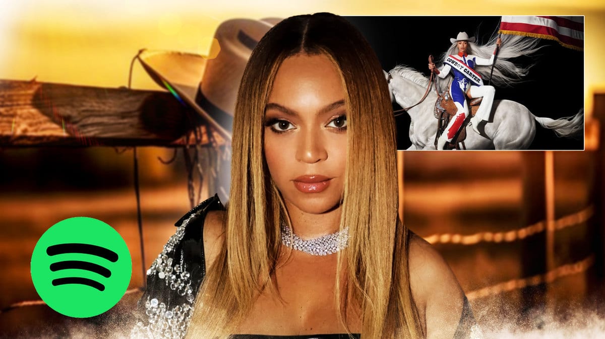 Beyoncé with a Spotify logo.