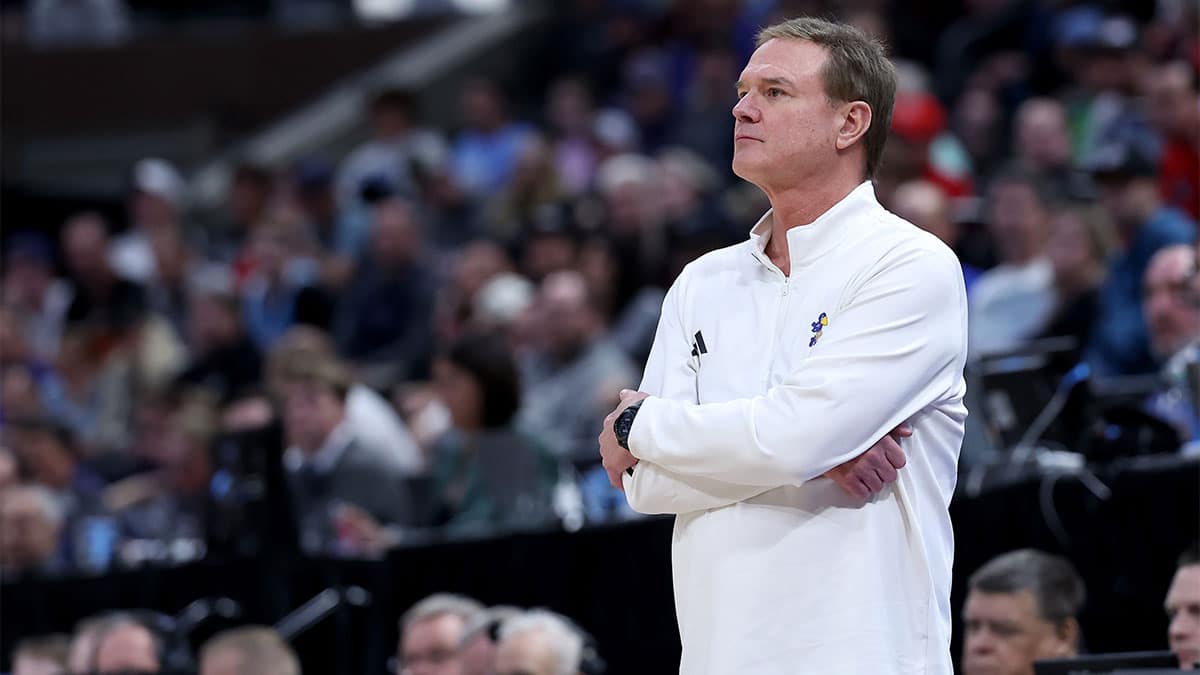 Kansas Jayhawks head coach Bill Self during the second half in the second round of the 2024 NCAA Tournament against the Gonzaga Bulldogs at Vivint Smart Home Arena-Delta Center.