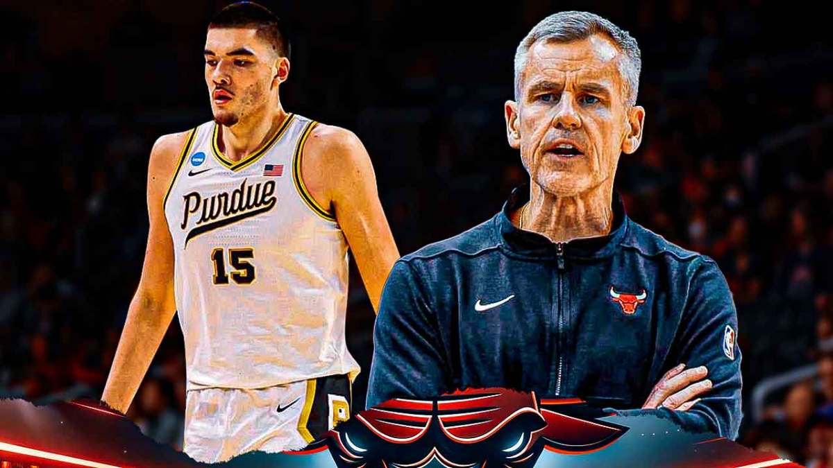 Zach Edey, Bulls, Billy Donovan, Zach Edey NBA, Purdue basketball, Billy Donovan and Zach Edey with Bulls arena in the background