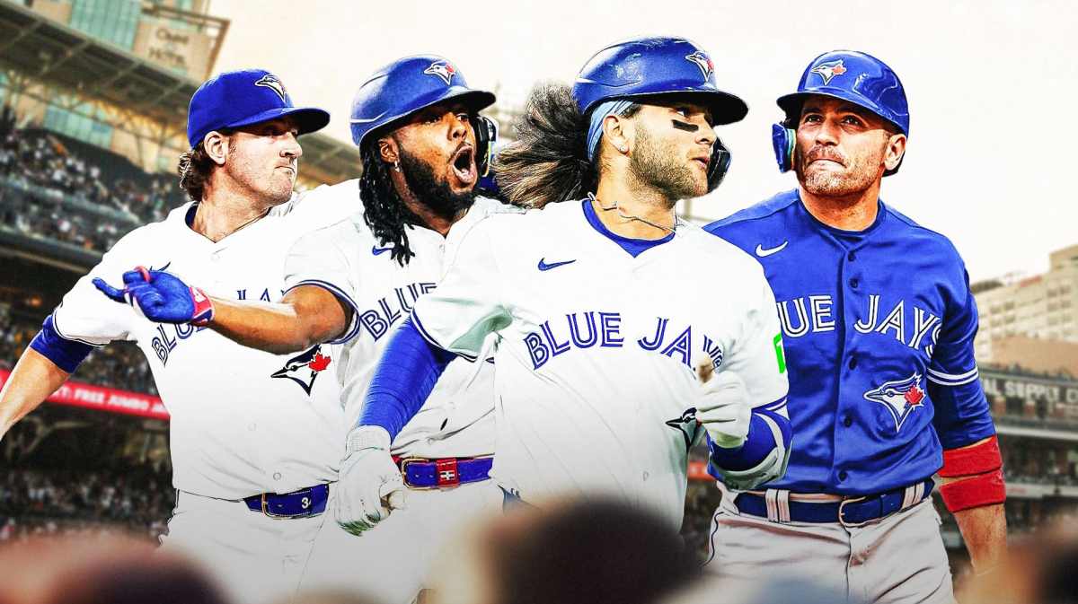 Blue Jays Kevin Gausman, Vladimir Guerrero Jr., Bo Bichette and Joey Votto