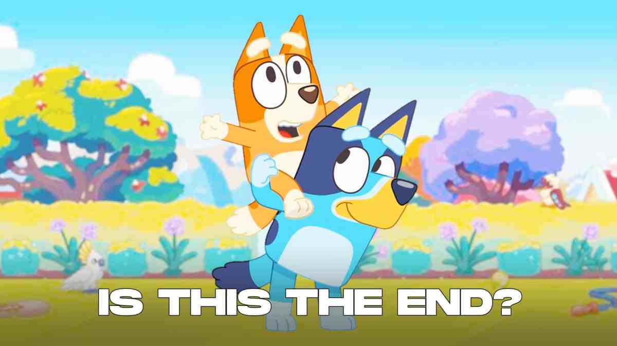 Bluey and the gang with a 'this is the end' sign.