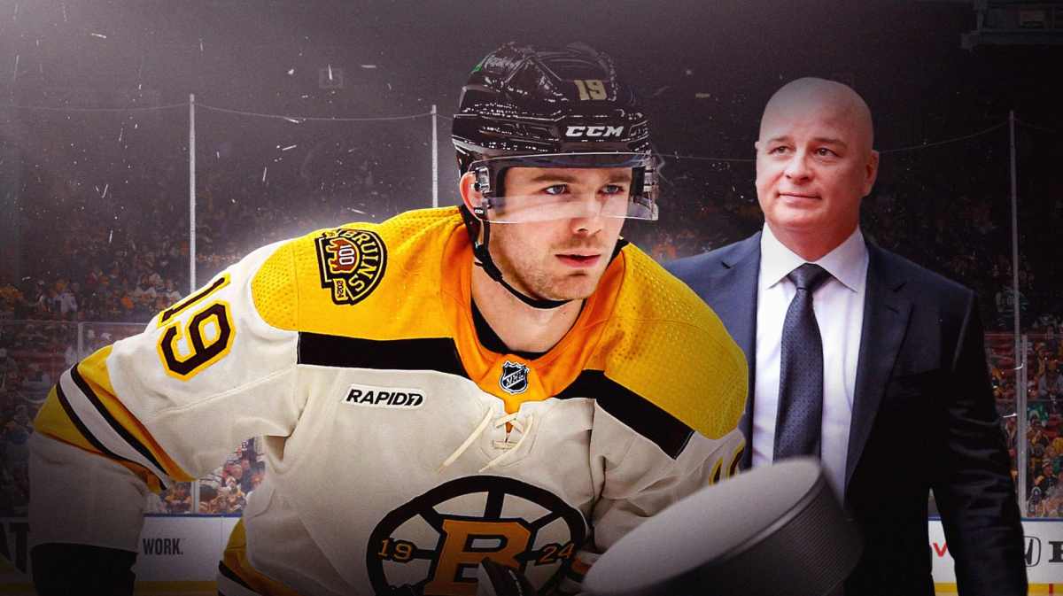 Bruins rookie John Beecher being praised by Jim Montgomery in the Stanley Cup Playoffs.