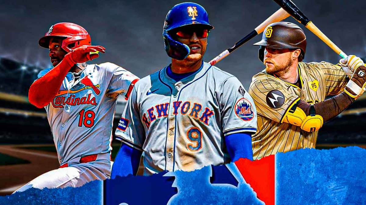 Mets Brandon Nimmo with Jake Cronenworth, Jordan Walker and MLB logo/