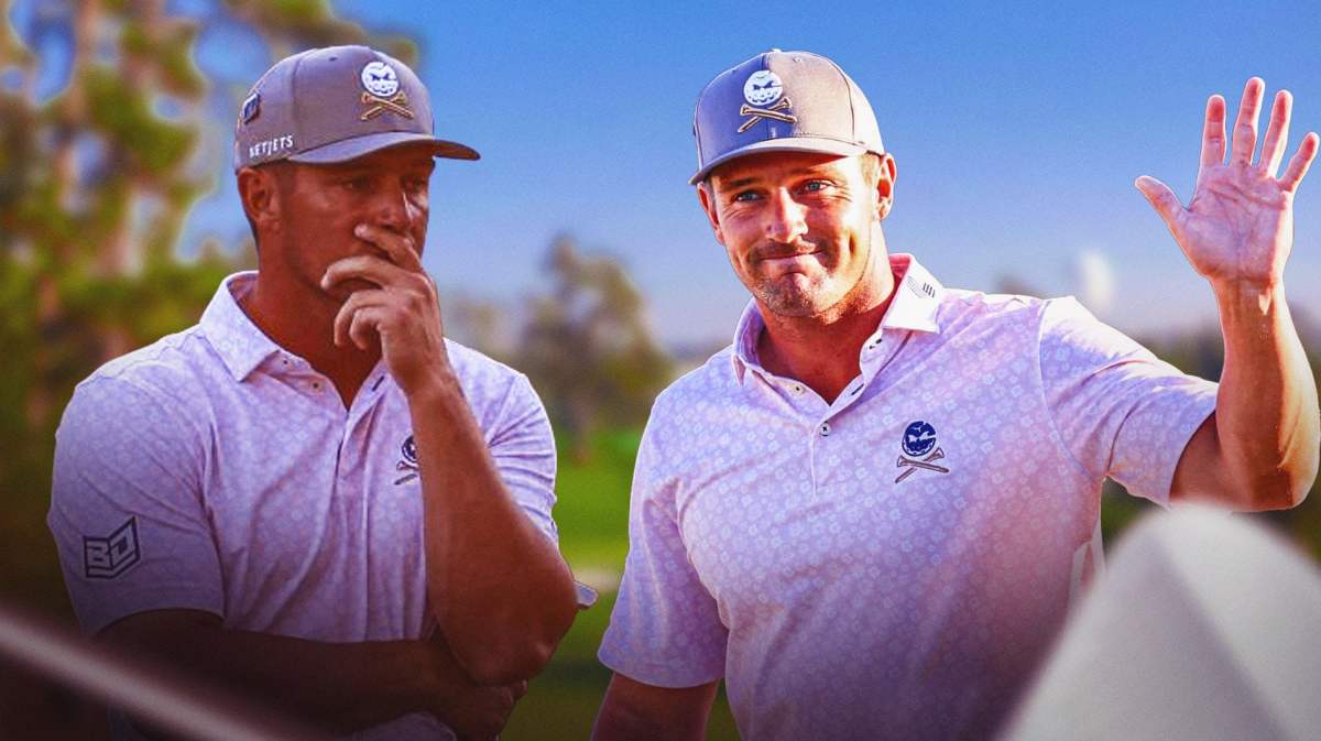 Bryson DeChambeau looking both frustrated and happy, Masters