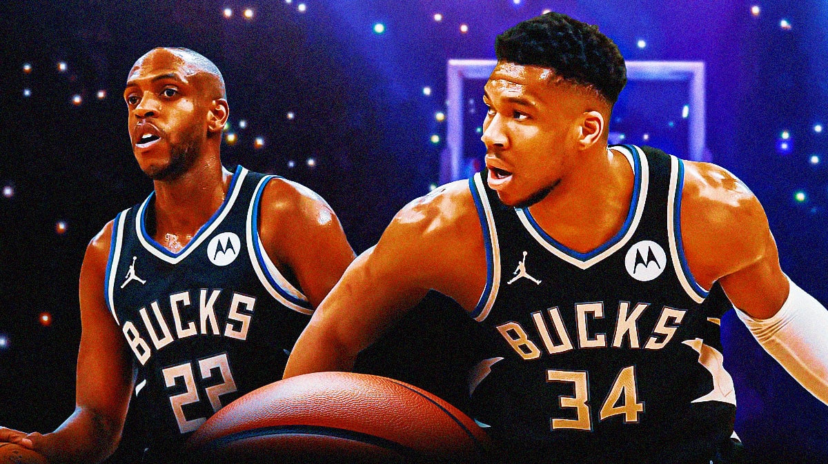 Photo: Giannis Antetokounmpo, Khris Middleton both in action in Bucks jerseys
