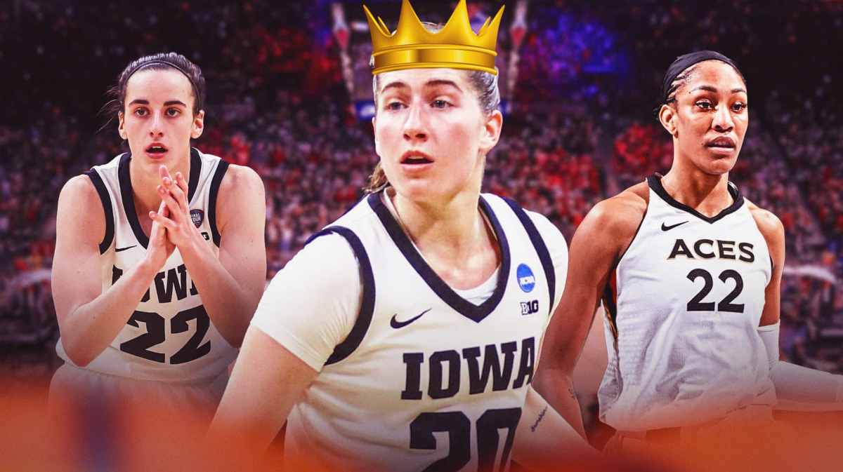 Iowa Caitlin Clark and Kate Martin with Aces A'ja Wilson after WNBA Draft