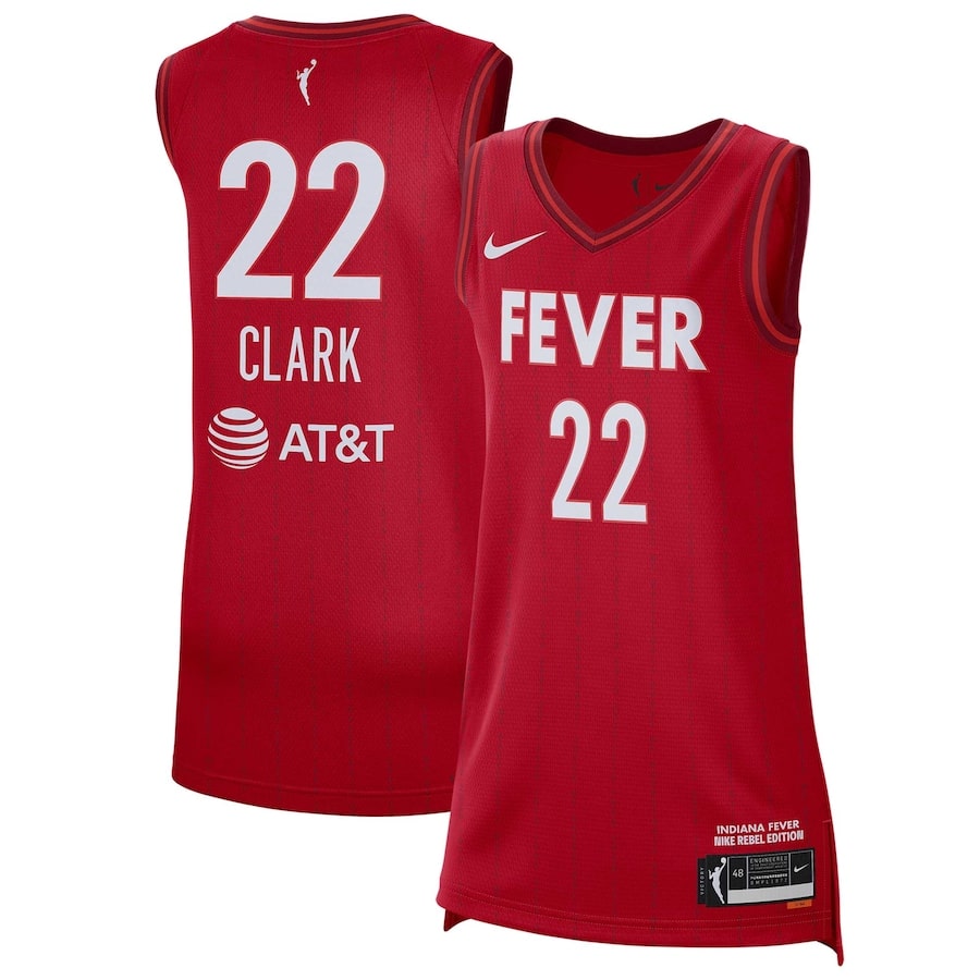 Caitlin Clark Indiana Fever Nike Unisex 2024 WNBA Draft Rebel Edition Victory Player Jersey - Red colored on a white background.