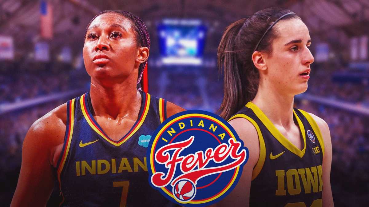 Caitlin Clark stands next to Fever's Aliyah Boston after WNBA Draft