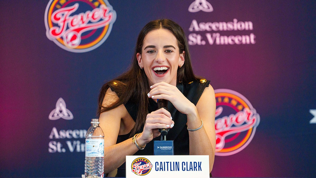 ndiana Fever player Caitlin Clark, former Iowa Hawkeye standout and the no. 1 pick in the 2024 WNBA draft, speaks Wednesday, April 17, 2024, during an introductory press conference inside the entry pavilion at Gainbridge Fieldhouse.