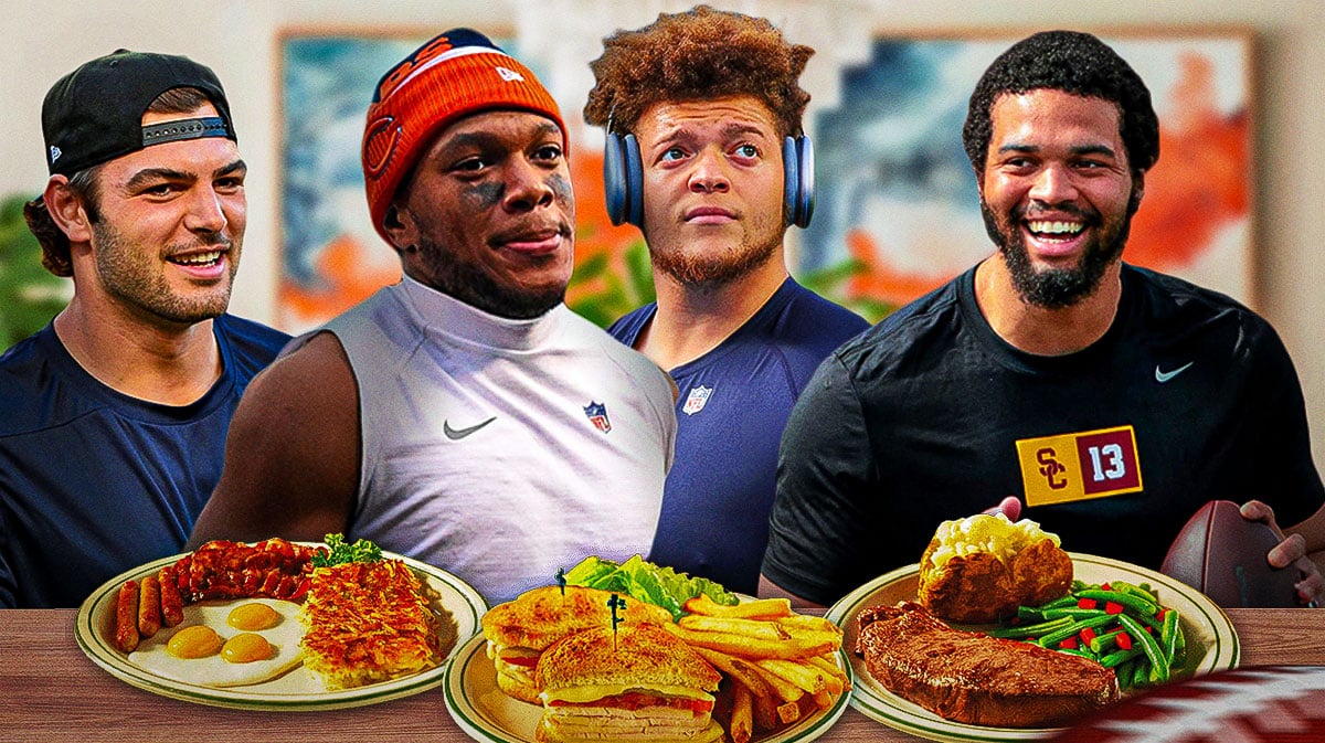 Caleb Williams at dinner with Chicago Bears Cole Kmet, DJ Moore, and Teven Jenkins