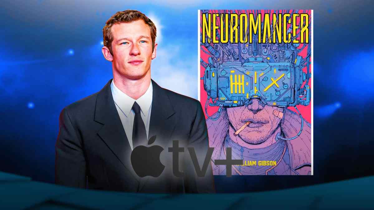 Callum Turner, Neuromancer book cover, Apple TV+ logo