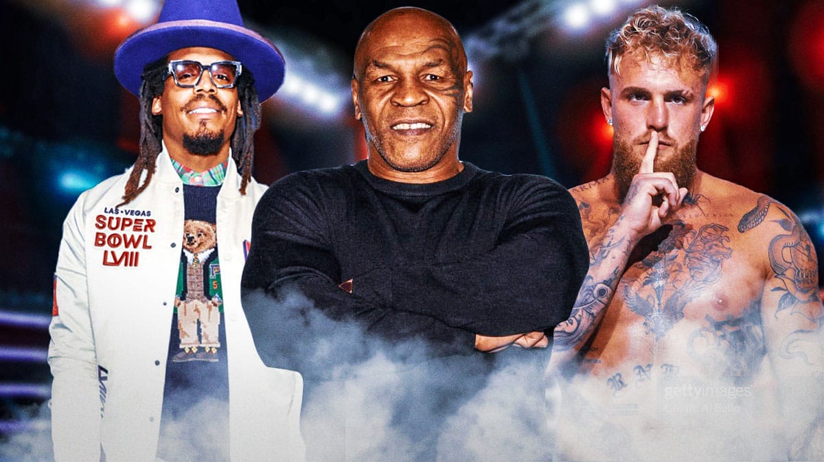 Former NFL quarterback Cam Newton, Mike Tyson, and Jake Paul
