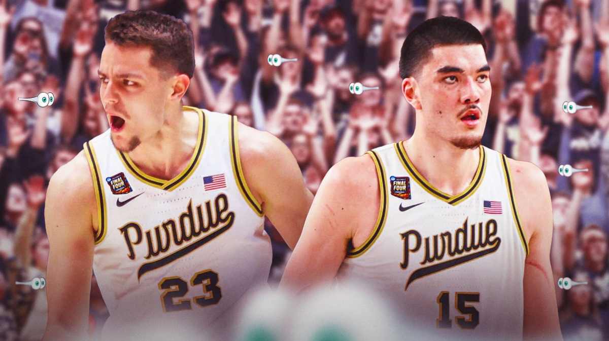 Purdue Zach Edey and Camden Heide amid National Chamionship vs UConn