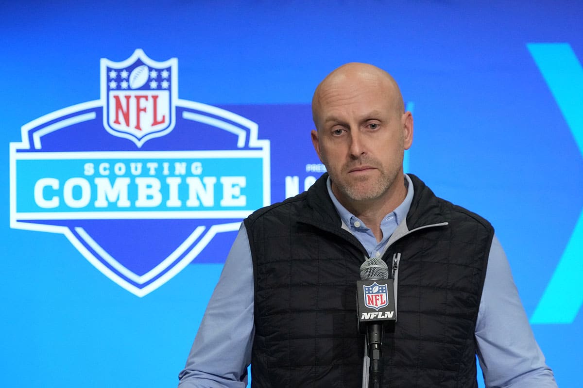 Indianapolis, IN, USA; Arizona Cardinals general manager Monti Ossenfort speaks during a press conference during the NFL Scouting Combine at Indiana Convention Center.