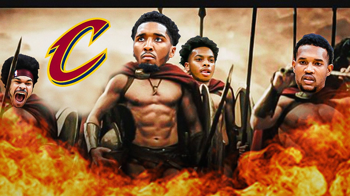 Photo: Donovan Mitchell, Darius Garland, Evan Mobley, Jarrett Allen as warriors from movie "300"