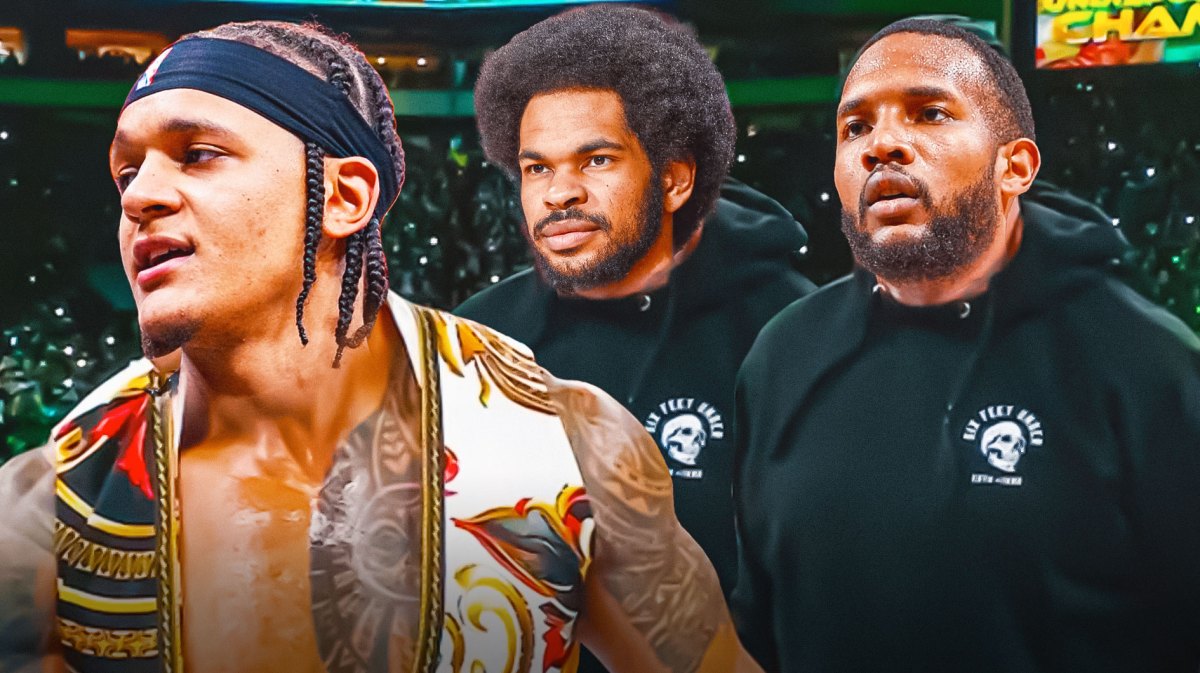 Paolo Banchero (Magic) as The Rock then duplicate Undertaker, one faceswapped with Jarrett Allen (Cavs) and the other as Evan Mobley (Cavs)