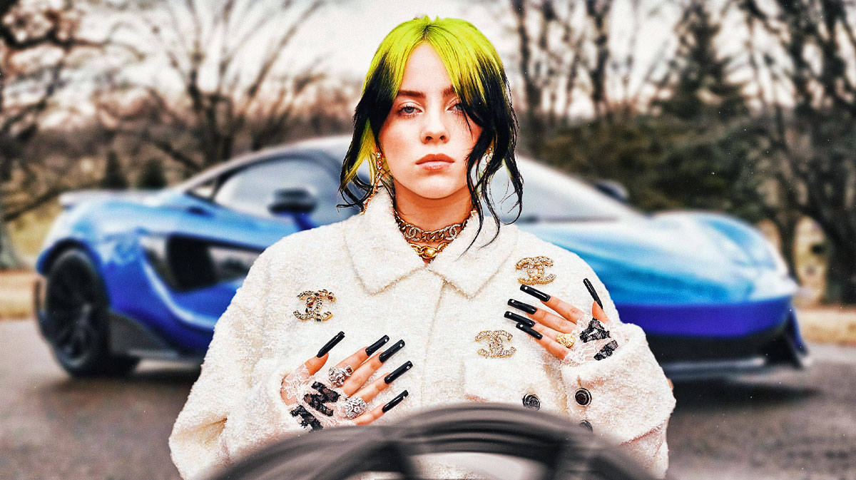 Billie Eilish in front of a car from her collection.