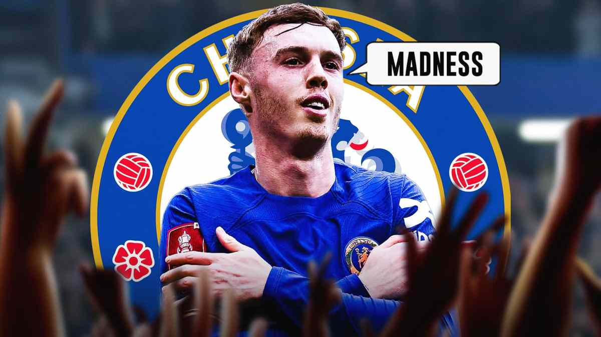 Chelsea's Cole Palmer reacts to beating Manchester United 4-3