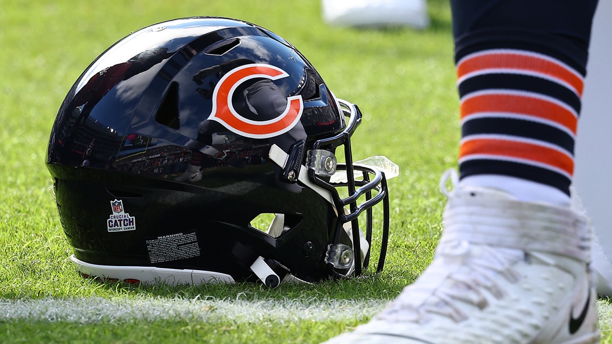 A detailed view of the Chicago Bears helmet before the game against the Minnesota Vikings at Soldier Field