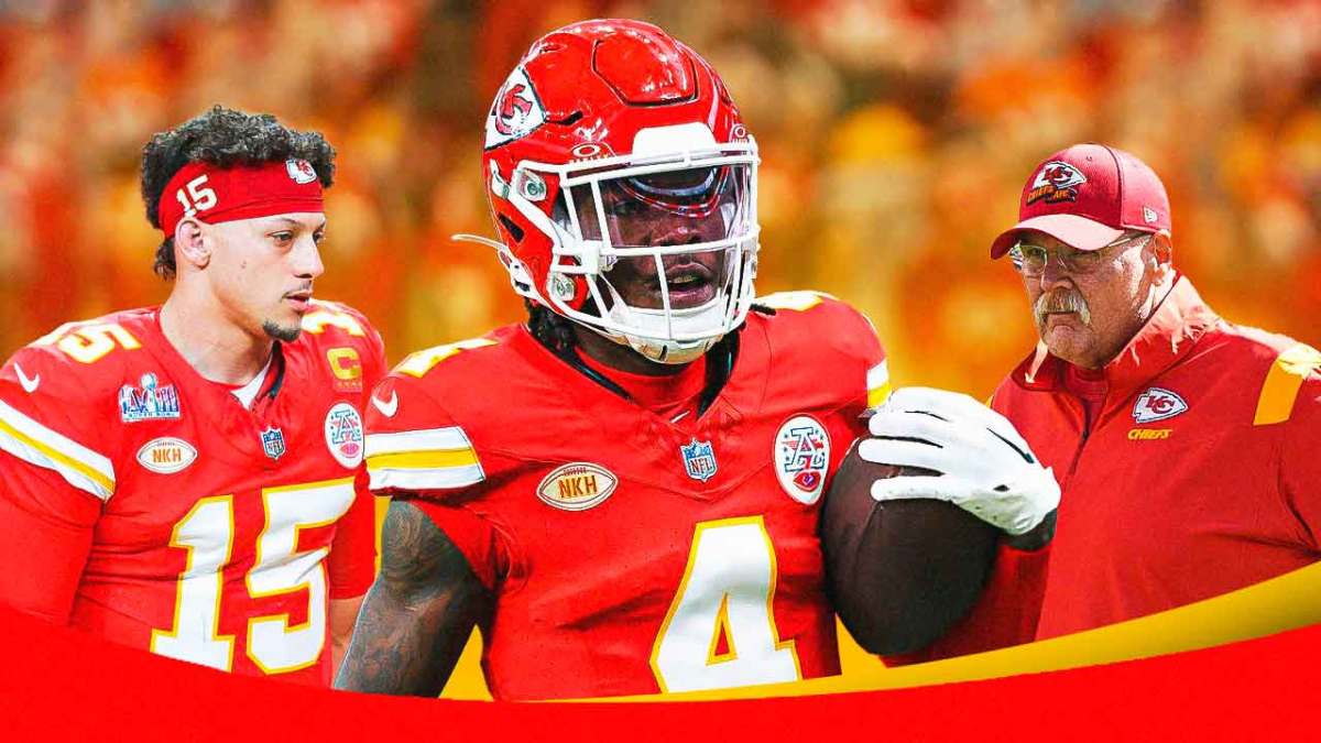 Chiefs' Rashee Rice with Patrick Mahomes, Andy Reid