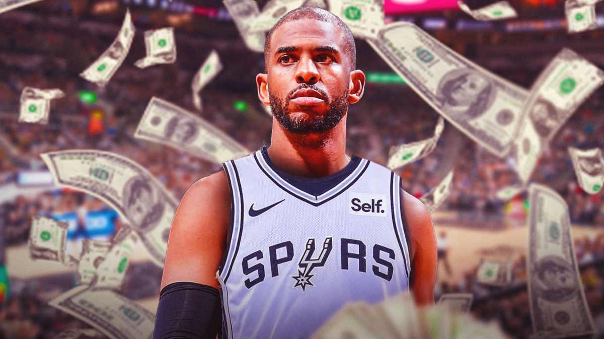 Chris Paul surrounded by piles of cash.