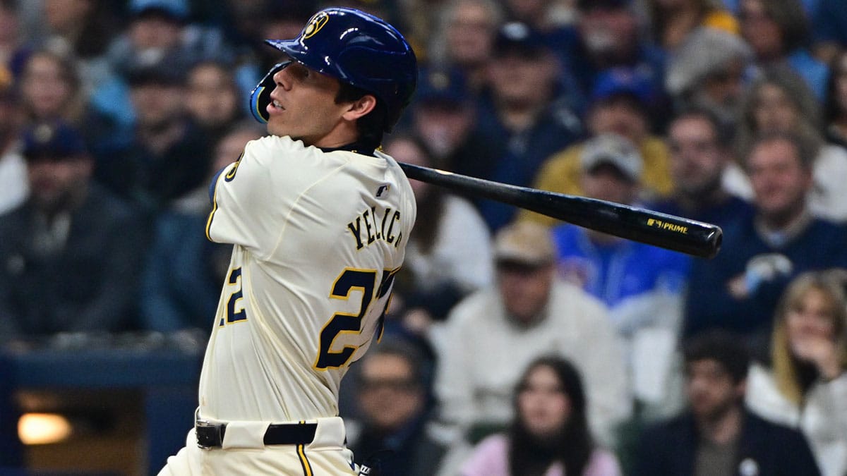 Milwaukee Brewers left fielder Christian Yelich (22) hits a solo home run in the third inning against the Minnesota Twins at American Family Field. 