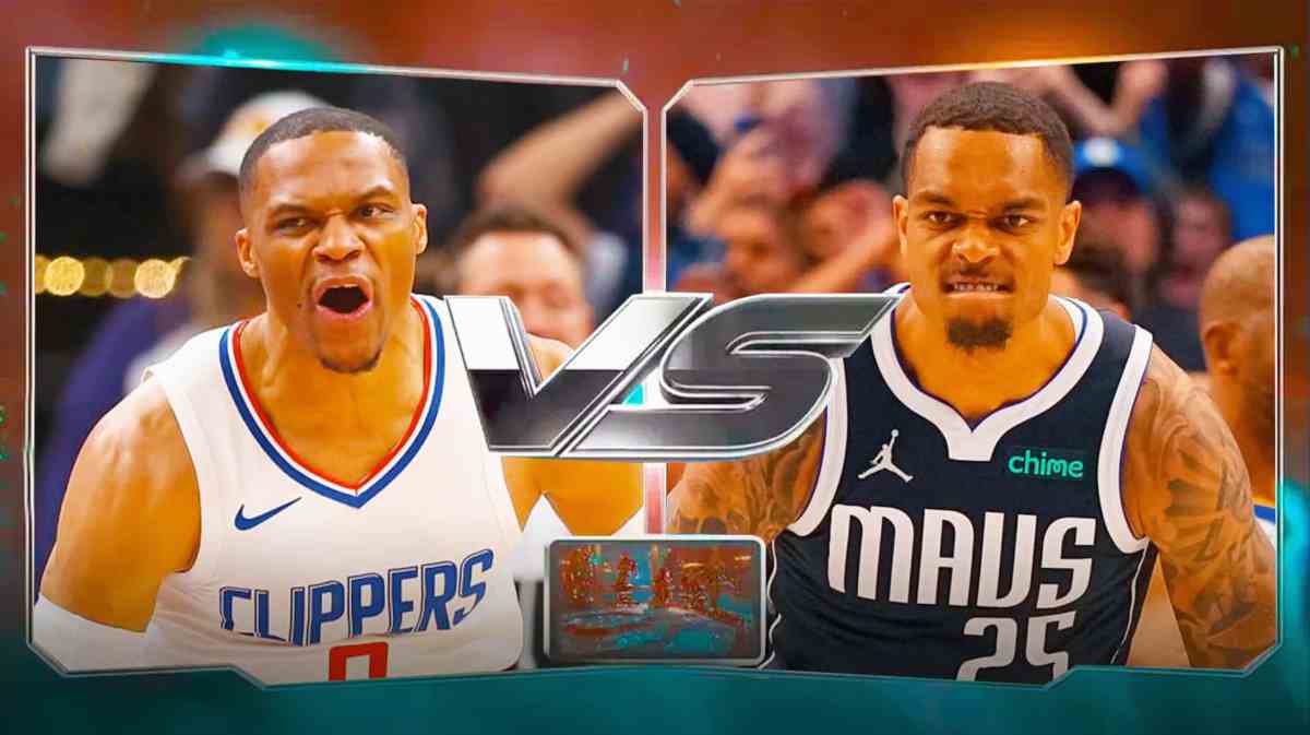 Clippers' Russell Westbrook and Mavericks' PJ Washington in a Tekken VS loading screen