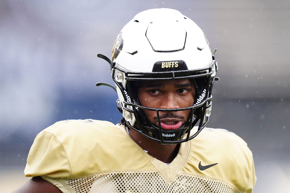 Colorado Buffaloes quarterback Shedeur Sanders (2) warms up during a spring game event at Folsom Field.