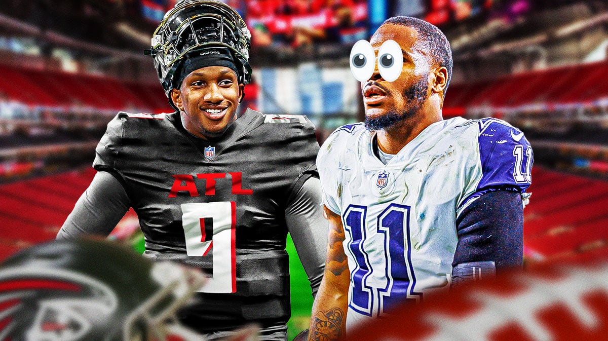Cowboys Micah Parsons with emoji eyes looking at Falcons Michael Penix