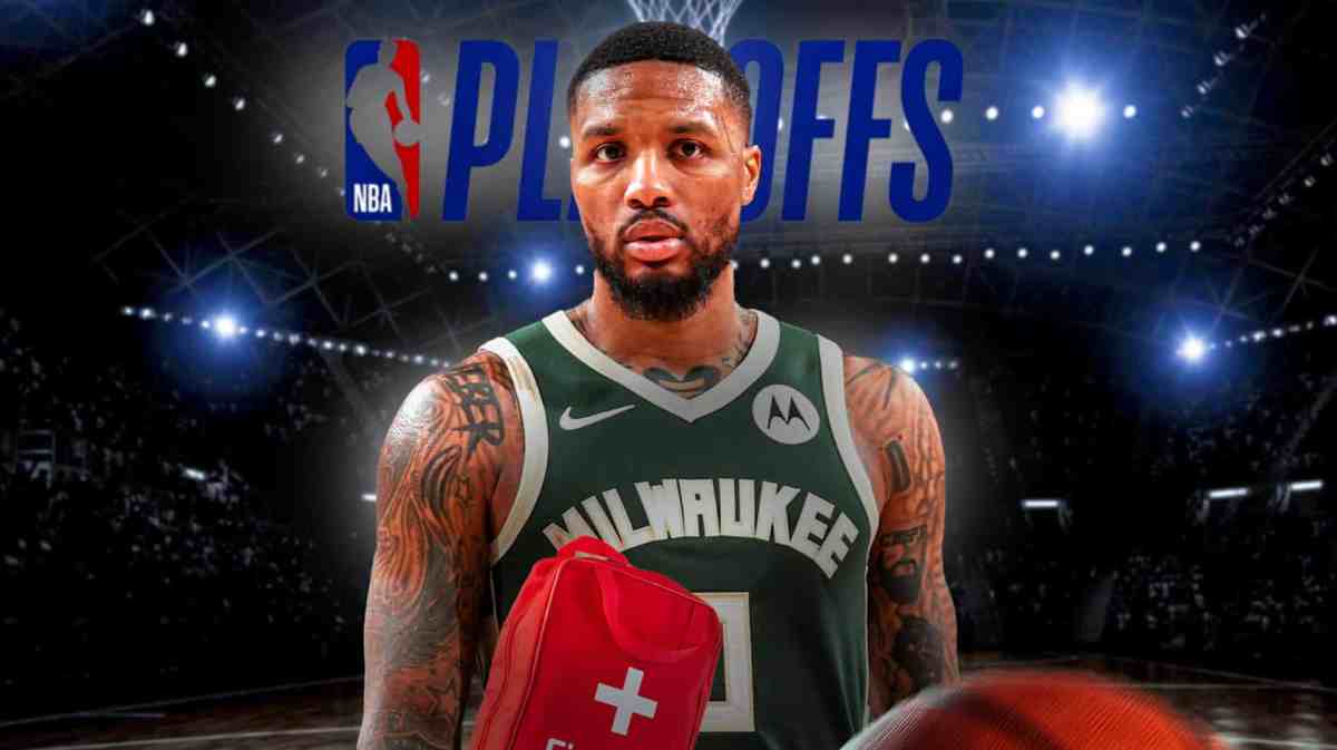 Bucks star Damian Lillard with medical kit in front of him