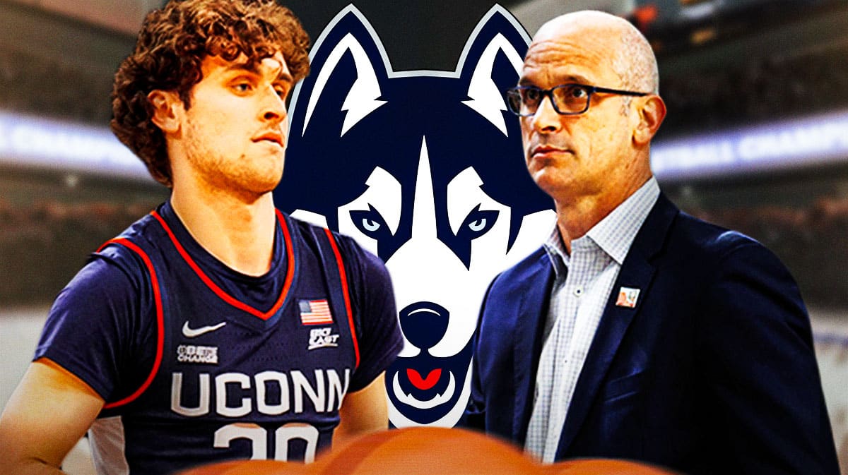 UConn basketball player Andrew Hurley and coach Dan Hurley
