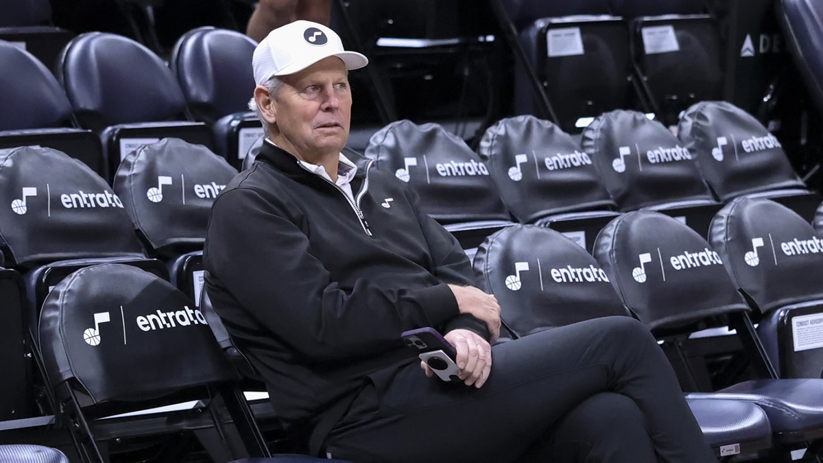 Utah Jazz CEO Danny Ainge looks on before the game against the Cleveland Cavaliers at Delta Center.