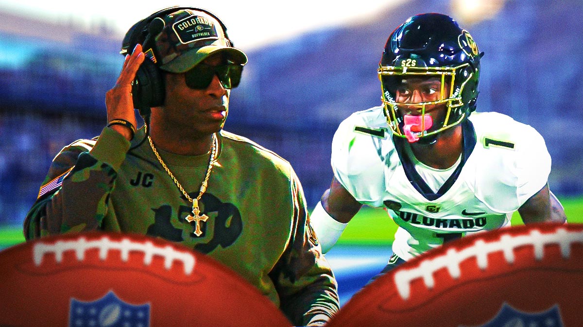 Colorado football coach Deion Sanders looking at Cormani McClain.
