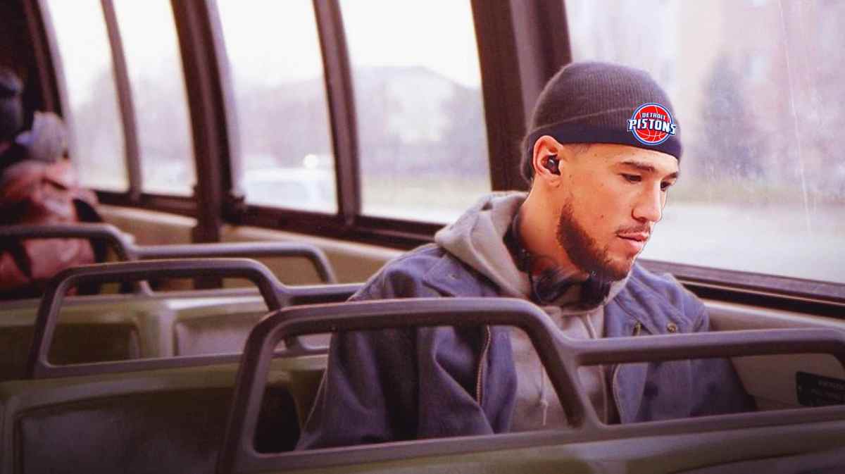 Devin Booker (Suns) as Eminem with Detroit Pistons logo on beanie