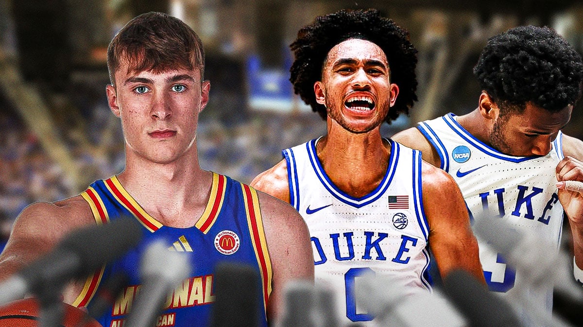 Cooper Flagg looking at Duke basketbll players after March Madness loss.