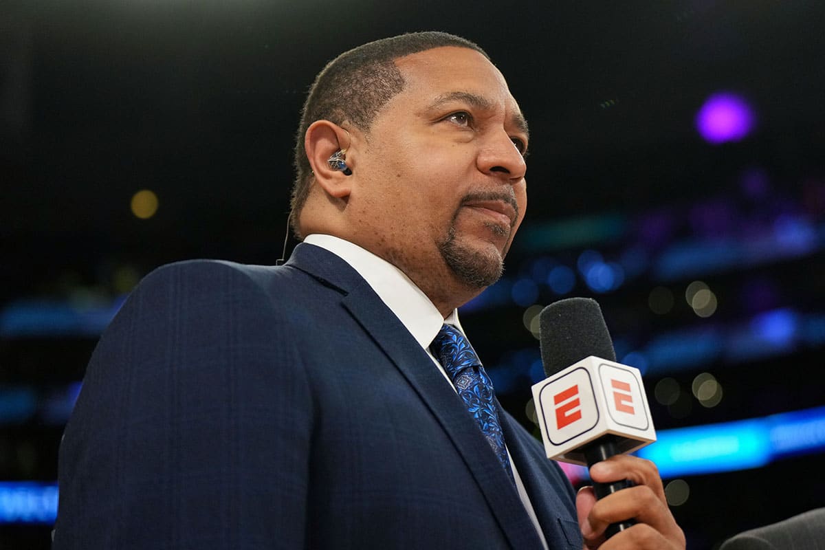 ESPN analyst Mark Jackson during game four of the Western Conference Finals for the 2023 NBA playoffs between the Denver Nuggets and the Los Angeles Lakers at Crypto.com Arena.