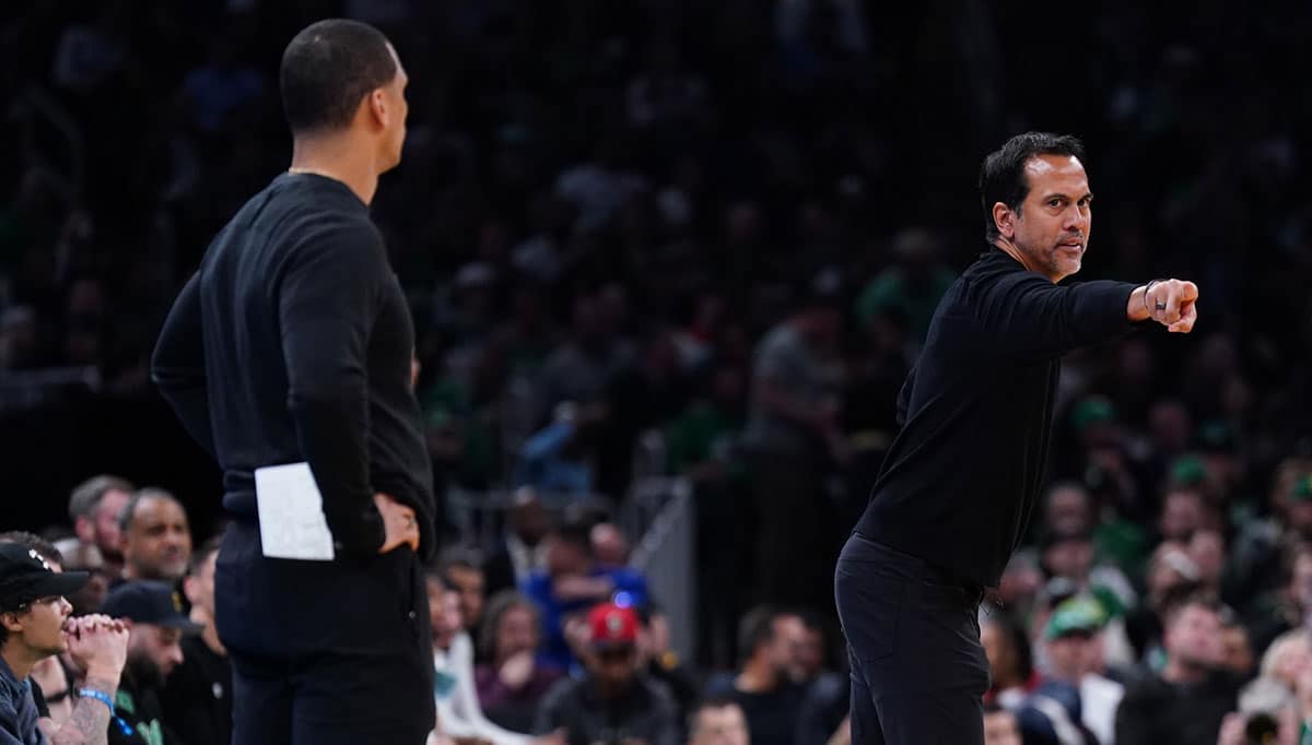 Miami Heat head coach Erik Spoelstra watches from the sideline as they take on the Boston Celtics during game two of the first round for the 2024 NBA playoffs at TD Garden.