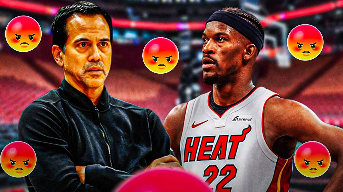 Erik Spoelstra, Jimmy Butler. Angry emojis all around them.