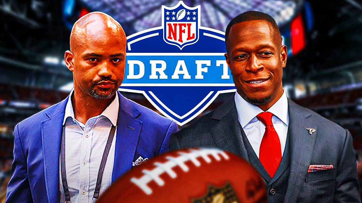 Atlanta Falcons GM Terry Fontenot and head coach Raheem Morris