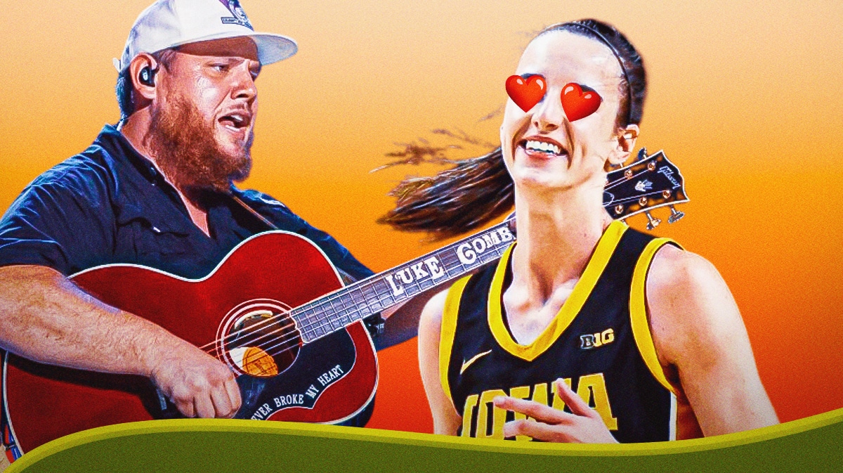 Caitlin Clark with heart eyes. Luke Combs singing
