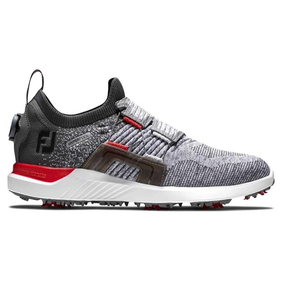 FootJoy HyperFlex Boa Golf Shoes - Grey/Red colorway on a white background.