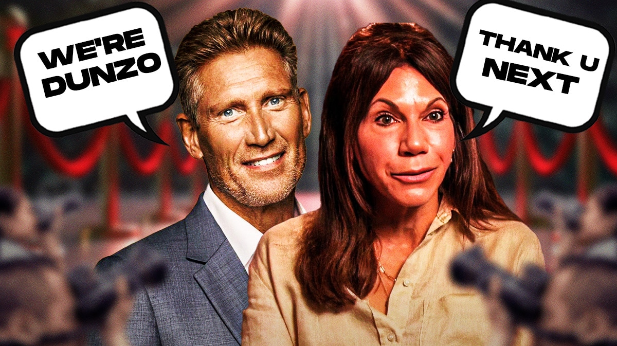 Pic of Gerry Turner and Theresa Nist. Gerry has speech bubble, "We're dunzo" and Theresa has speech bubble, "Thank u next"