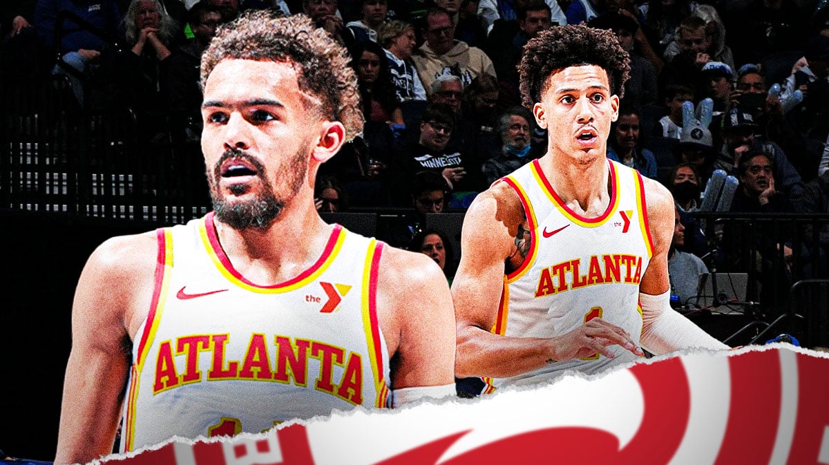 Atlanta Hawks stars Trae Young, Jalen Johnson looking frustrated.