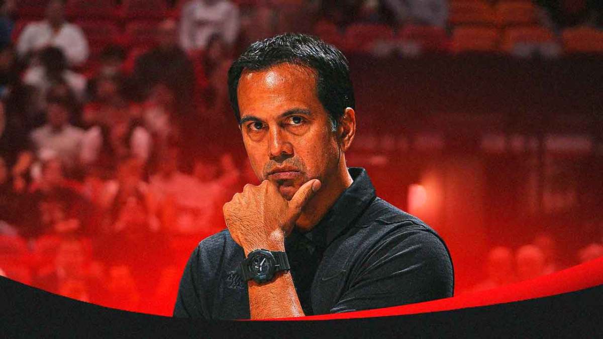 Miami Heat head coach Erik Spoelstra in front of the Kaseya Center.