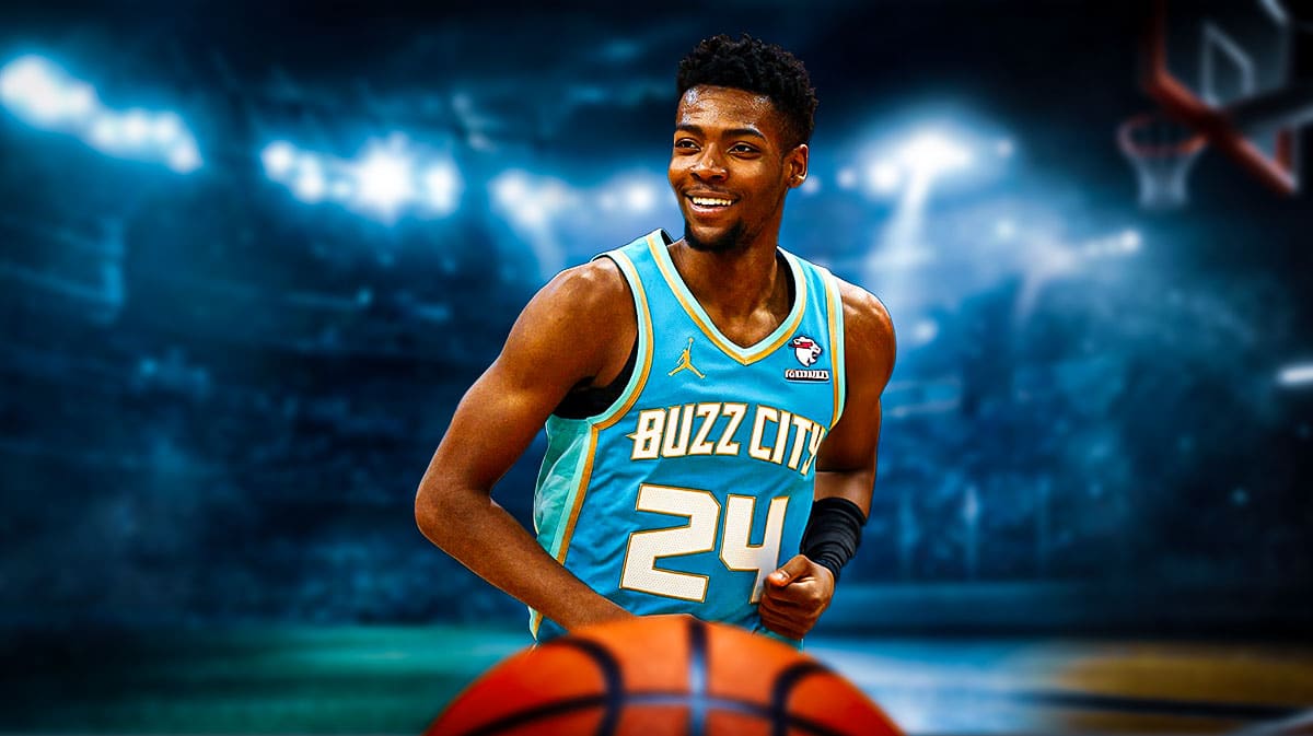 Photo: Brandon Miller smiling in Hornets jersey