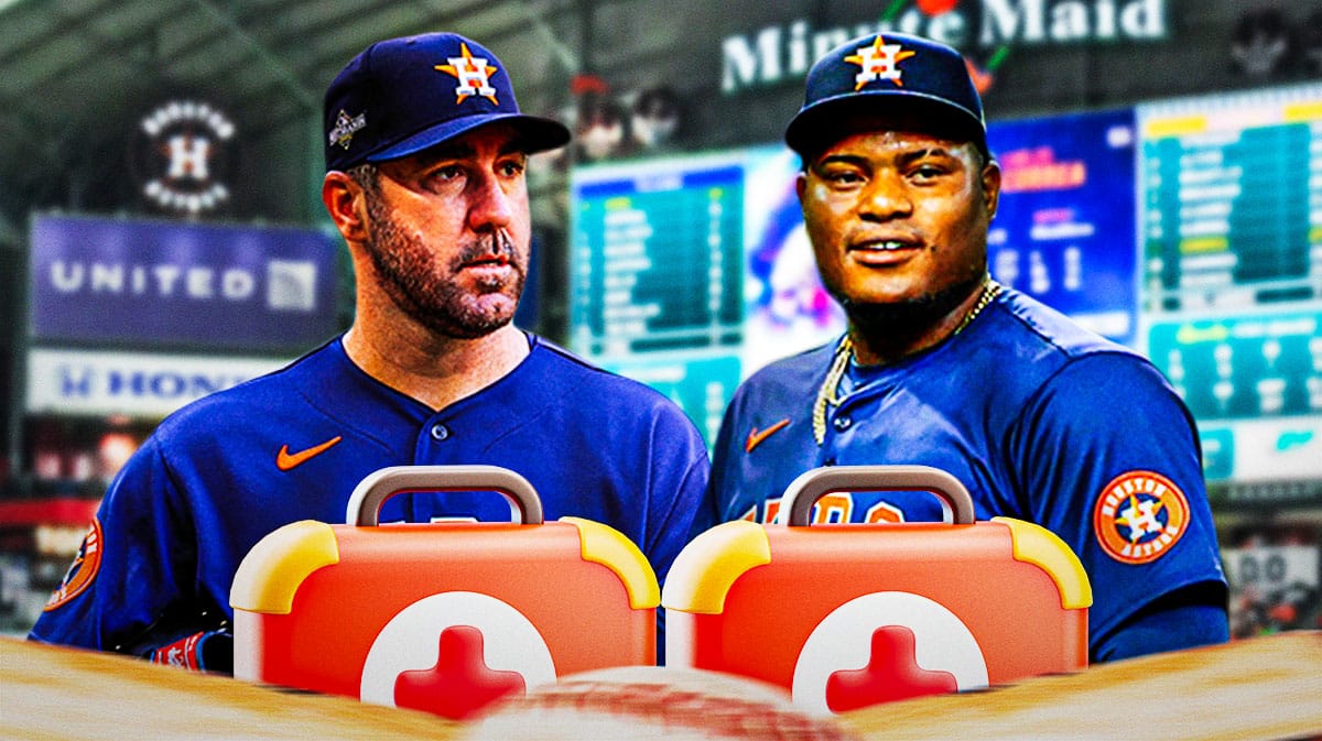 Houston Astros' pitchers Justin Verlander and Framber Valdez, with medical bags on them.